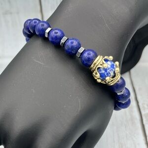 Lapis Lazuli and Imperial Stone Bead Antique Crown Bracelet